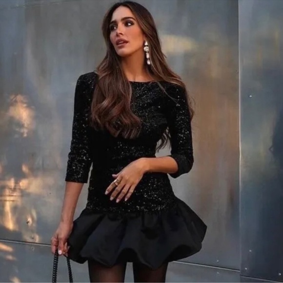 ZARA ZW COLLECTION FLYAWAY SKIRT SEQUIN DRESS - Picture 4 of 12